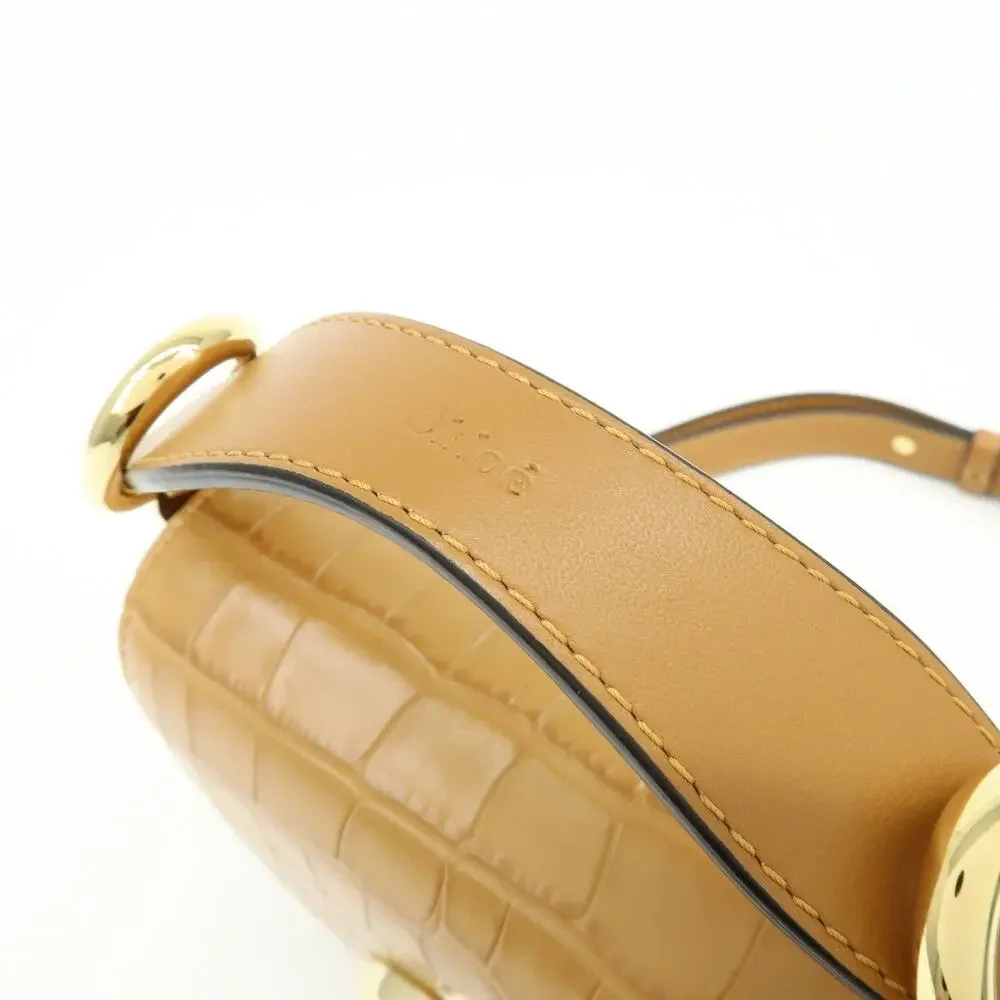 Chloe C Croc-Embossed Calfskin Handbag Beige
